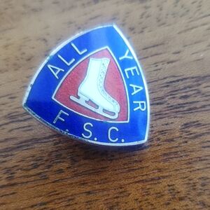 All Year Figure Skating Club Shield Pin - Blue, Red and White Enamel